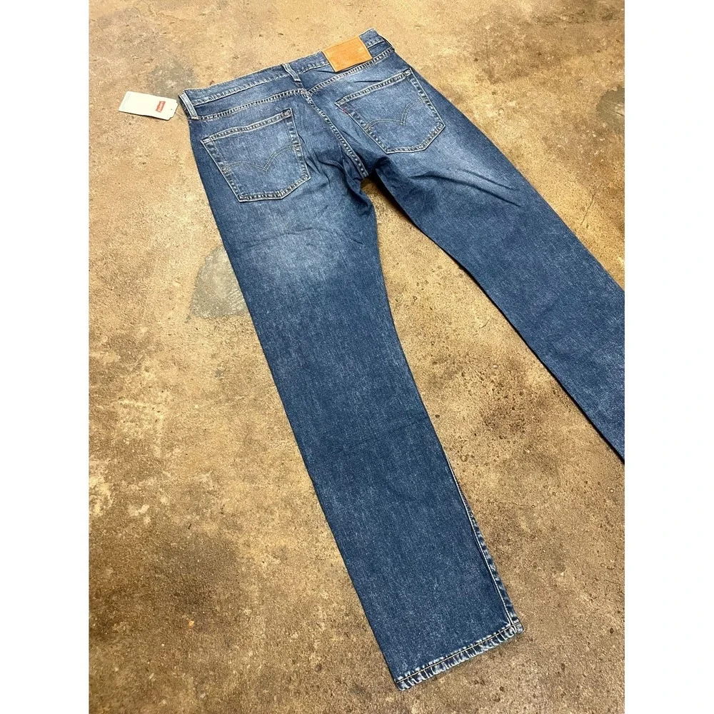 Levi's 502 Straight Jeans Mens‎ 32x32 Blue Whiskering Denim Logo Cotton Stretch